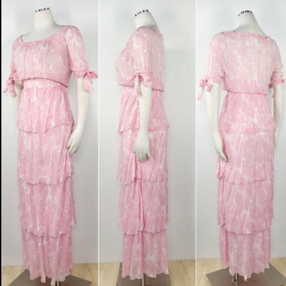 Maje ~ pink white floral peasant dress 1